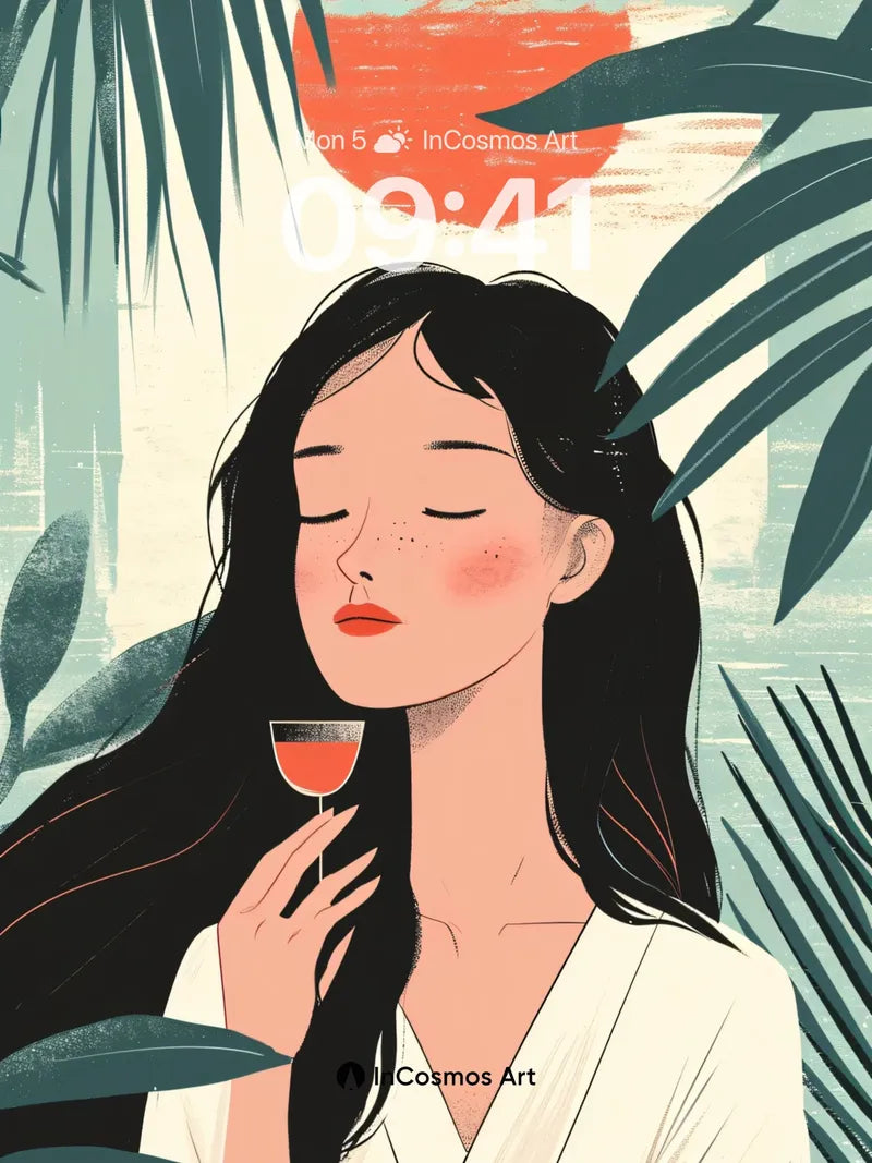 Serene Sunset Wallpaper with Palm Silhouettes