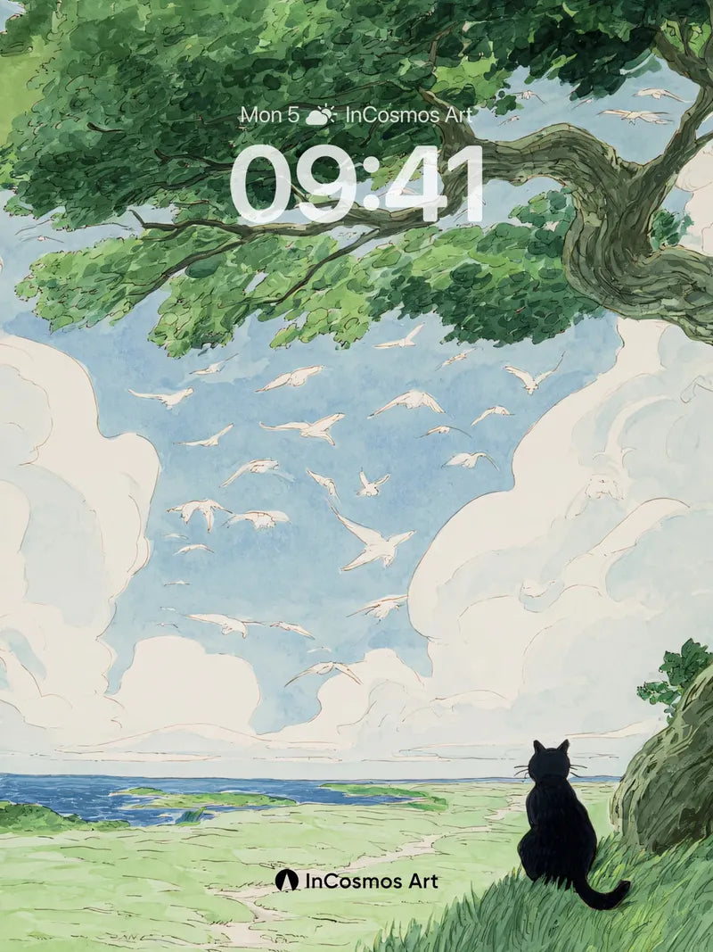 Serenity Under Canopy Wallpaper with Flock of Birds wallpaper for iPhone, iPad & Mac