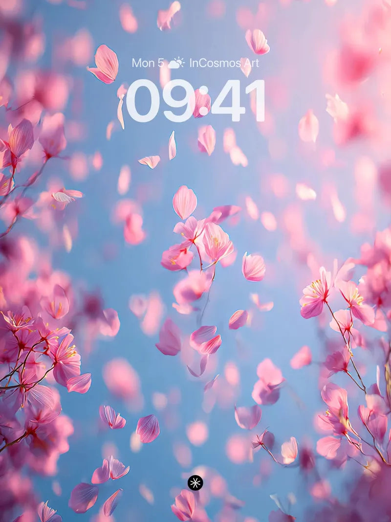 Soft Pink Petal Drift Wallpaper in Sky Haze wallpaper for iPhone, iPad & Mac