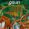 Cubist Village Wallpaper with Earth-Toned Fields wallpaper for iPhone, iPad & Mac