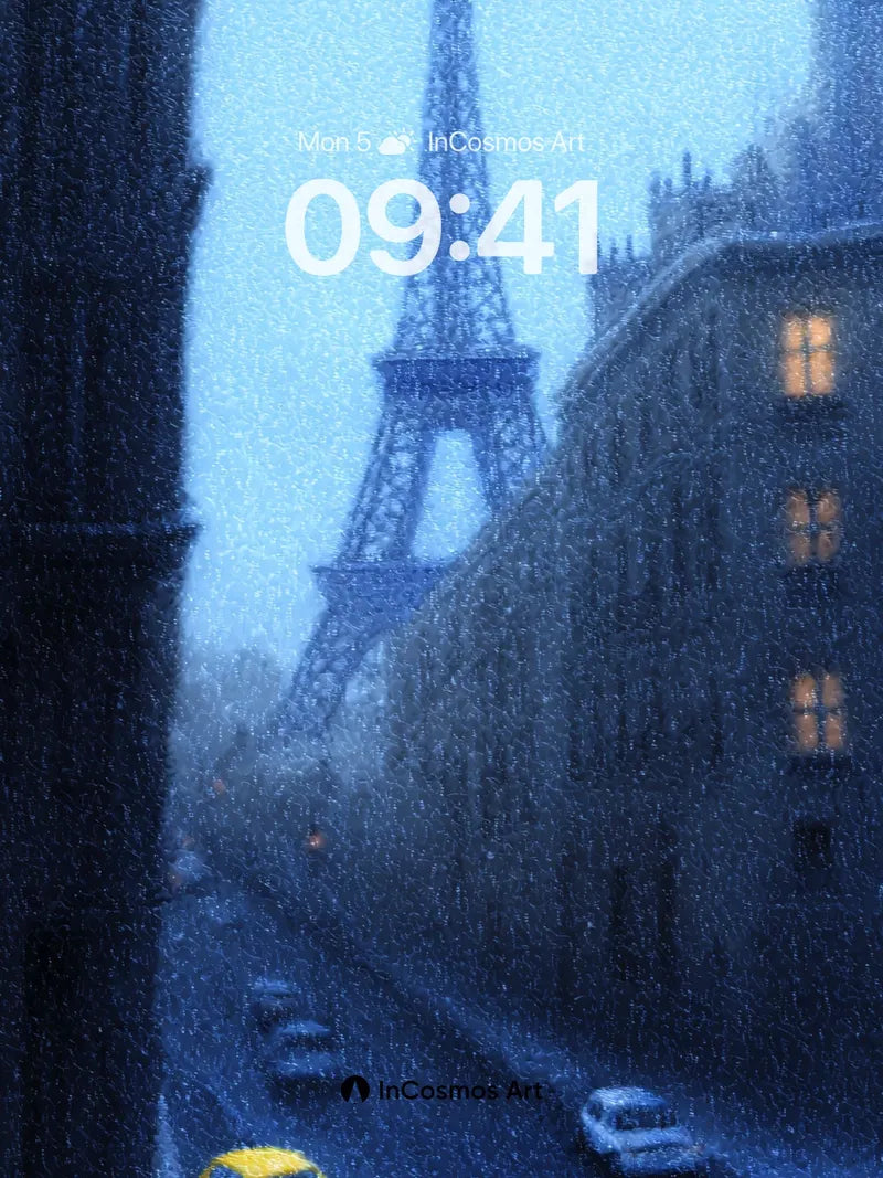 Rain-Slicked Paris Wallpaper with Eiffel Glow