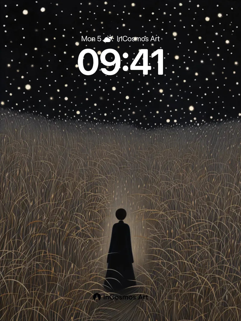 Starry Field Wallpaper with Silent Figure