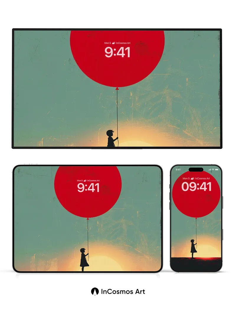 Surreal Sunset Wallpaper with Floating Red Orb