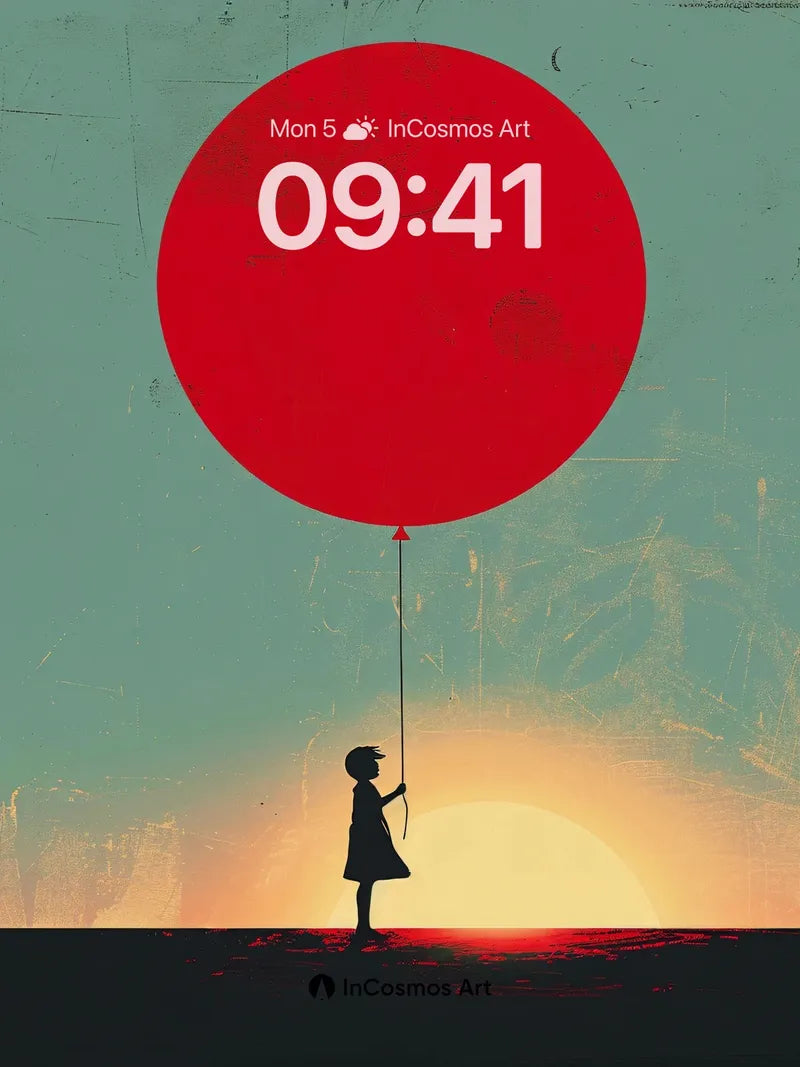 Surreal Sunset Wallpaper with Floating Red Orb