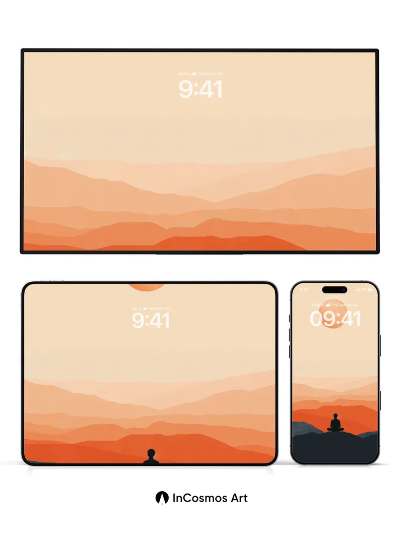 Serenity Sunset Wallpaper with Mountain Silhouette