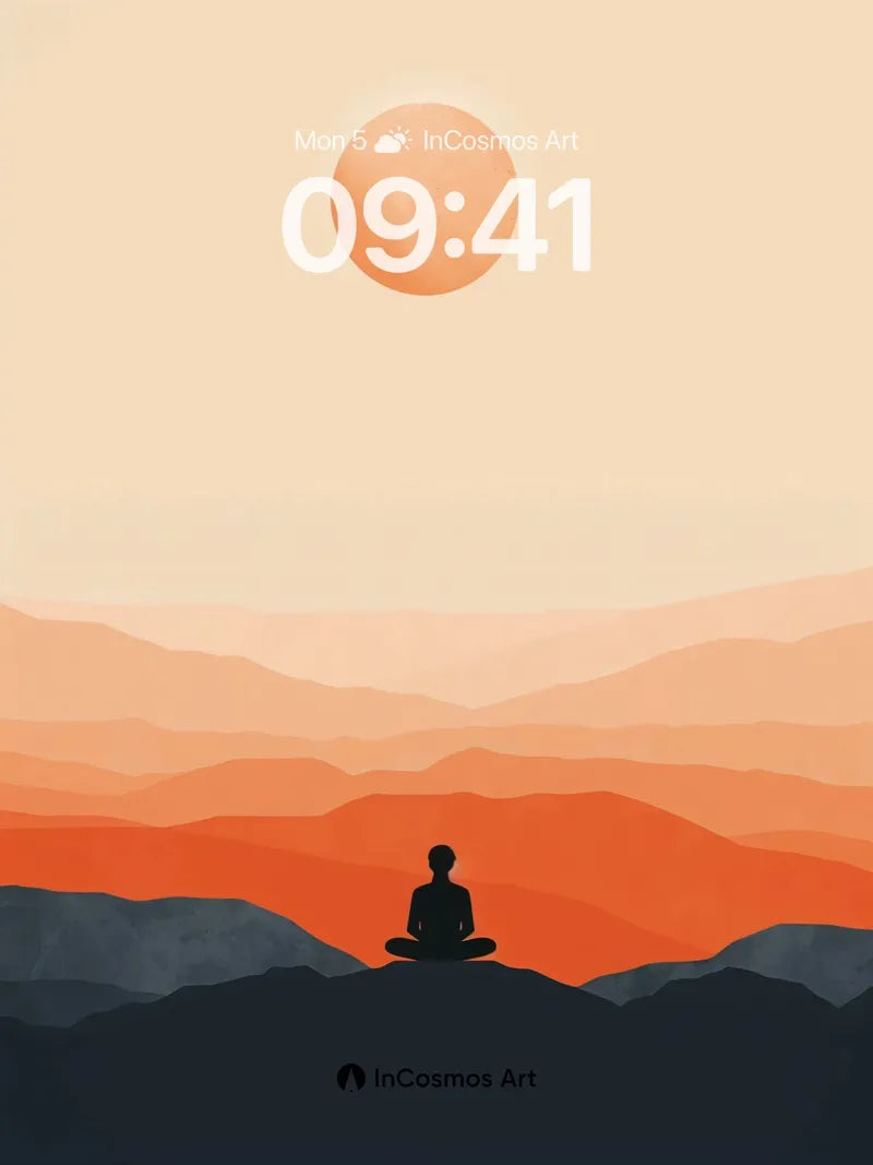 Serenity Sunset Wallpaper with Mountain Silhouette