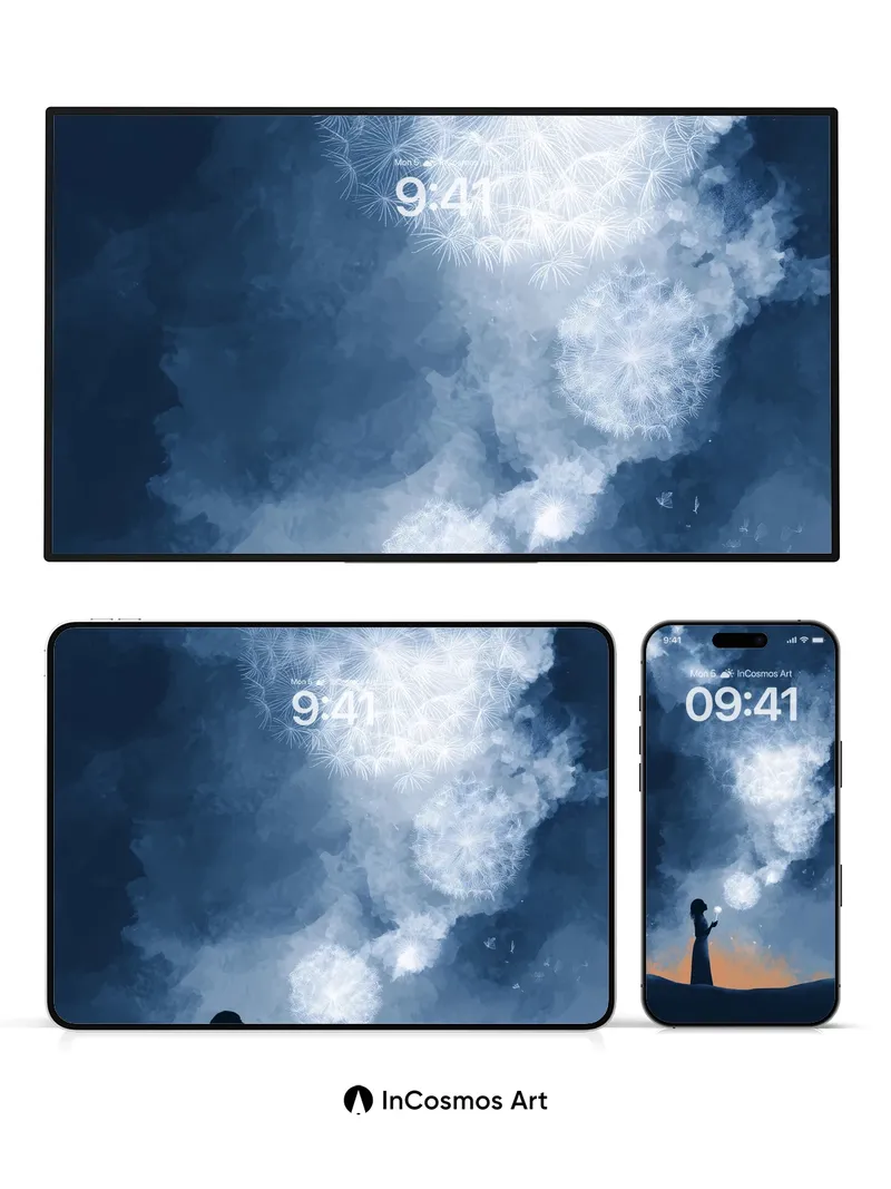 Whispering Dandelion Wallpaper with Celestial Bloom