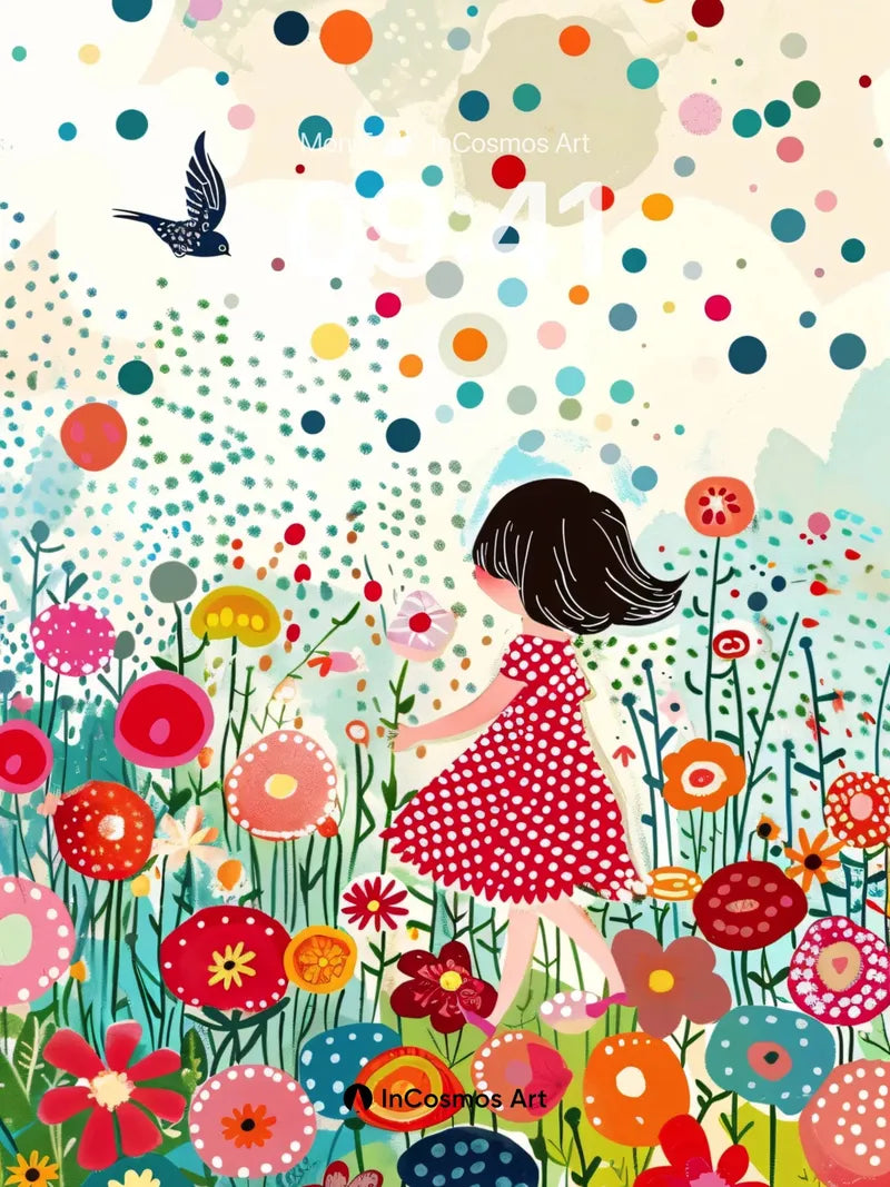 Whimsical Bloom Wallpaper with Polka-Dot Sky