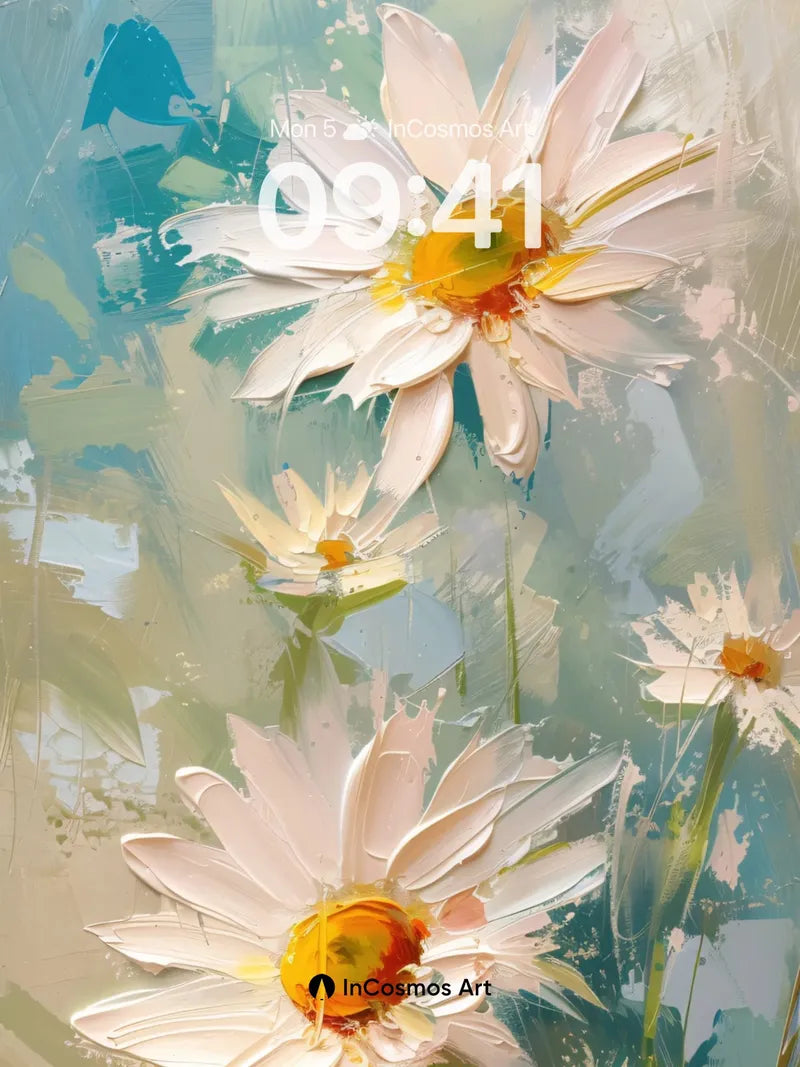 Serene Daisy Field Wallpaper with Impressionist Brushwork