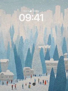 Winter Village Snowfall Wallpaper Background, iPhone Duo cover screen
