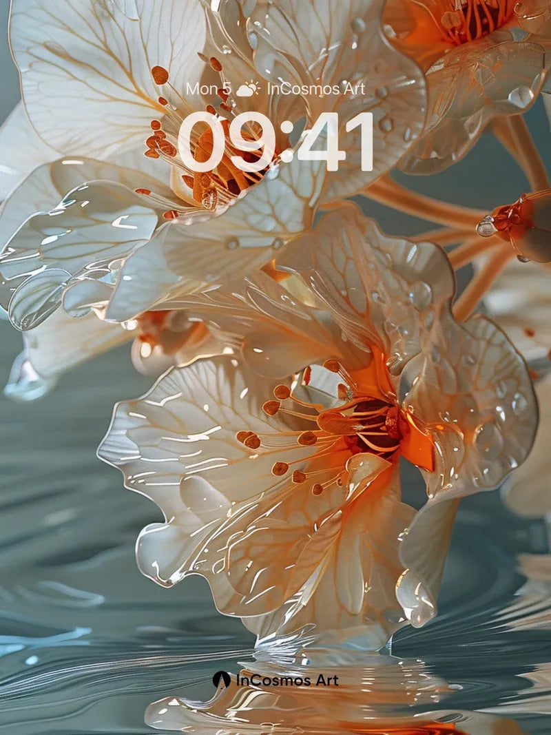 Luminous Petal Wallpaper with Water Reflections wallpaper for iPhone, iPad & Mac