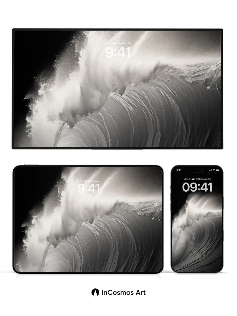 Monochrome Surge Wallpaper with Hokusai Echo