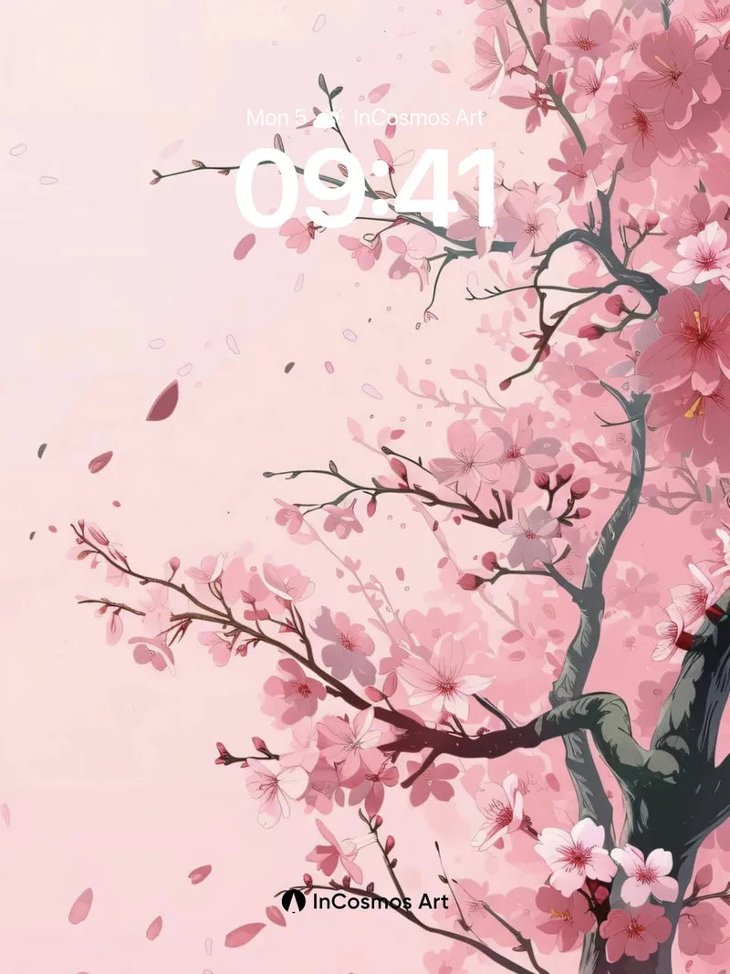 Serene Cherry Bloom Wallpaper with Floating Petals wallpaper for iPhone, iPad & Mac