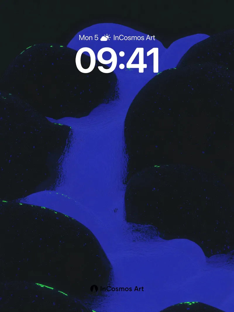 Neon Veil Wallpaper with Bioluminescent Rocks