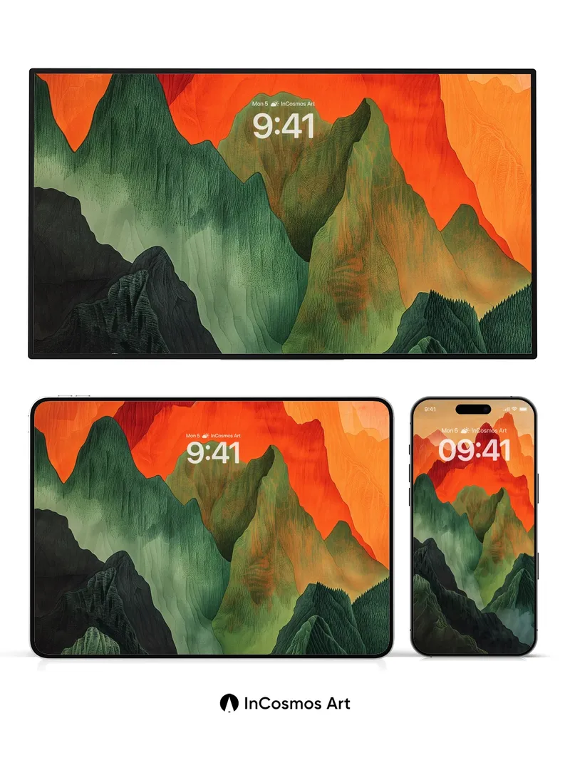 Crimson Summit Wallpaper with Emerald Veil