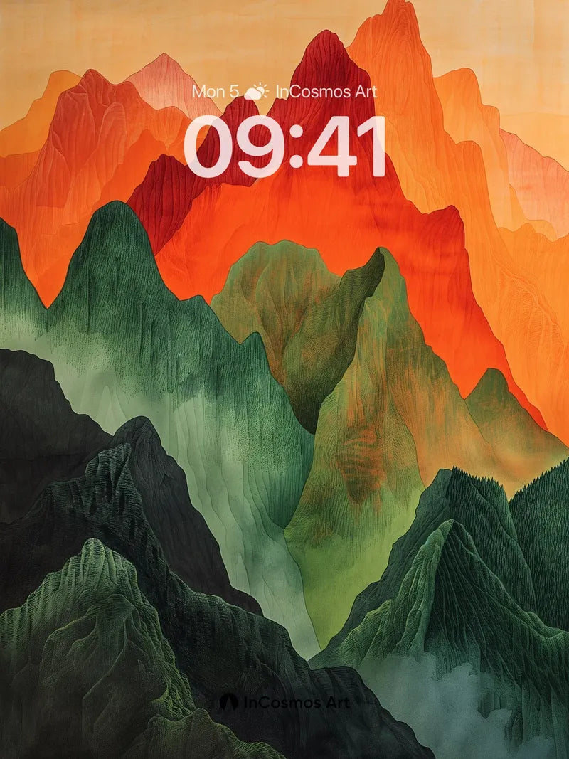 Crimson Summit Wallpaper with Emerald Veil