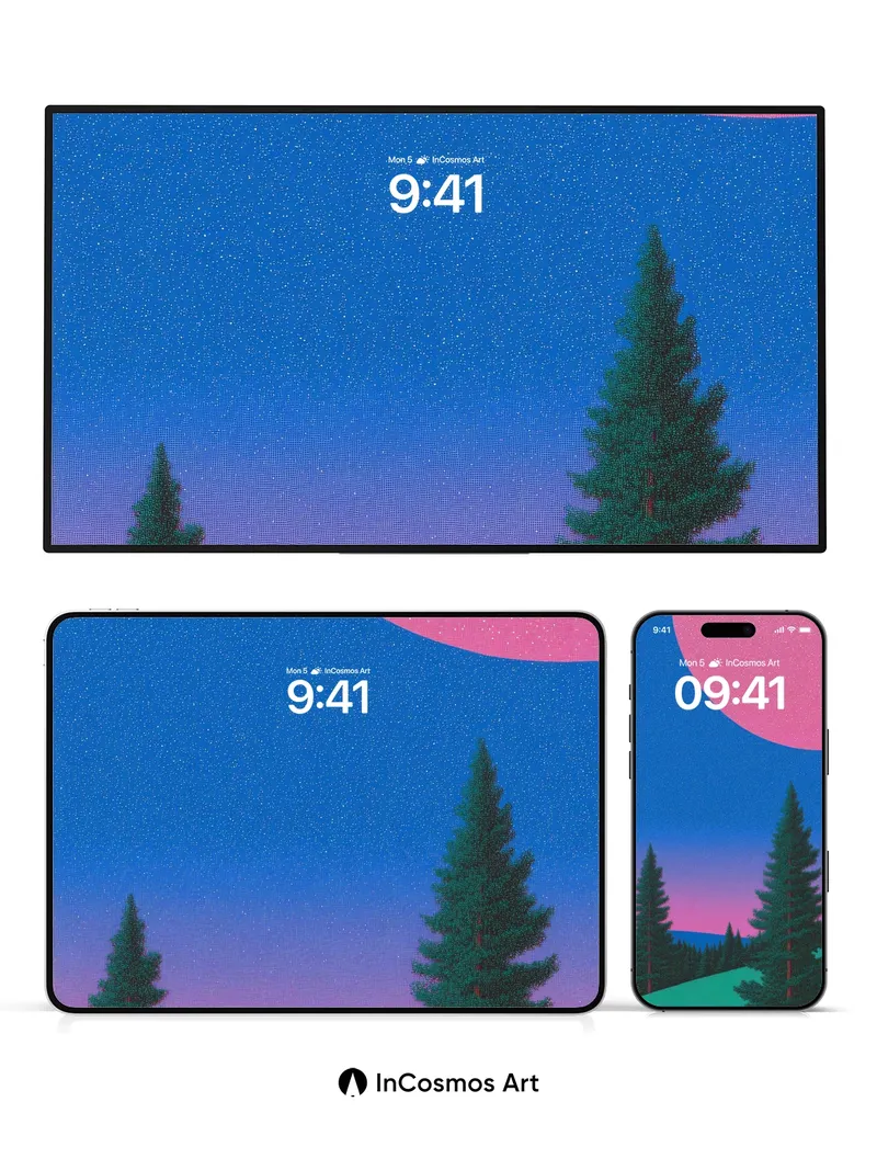 Velvet Night Sky Wallpaper with Cosmic Pine