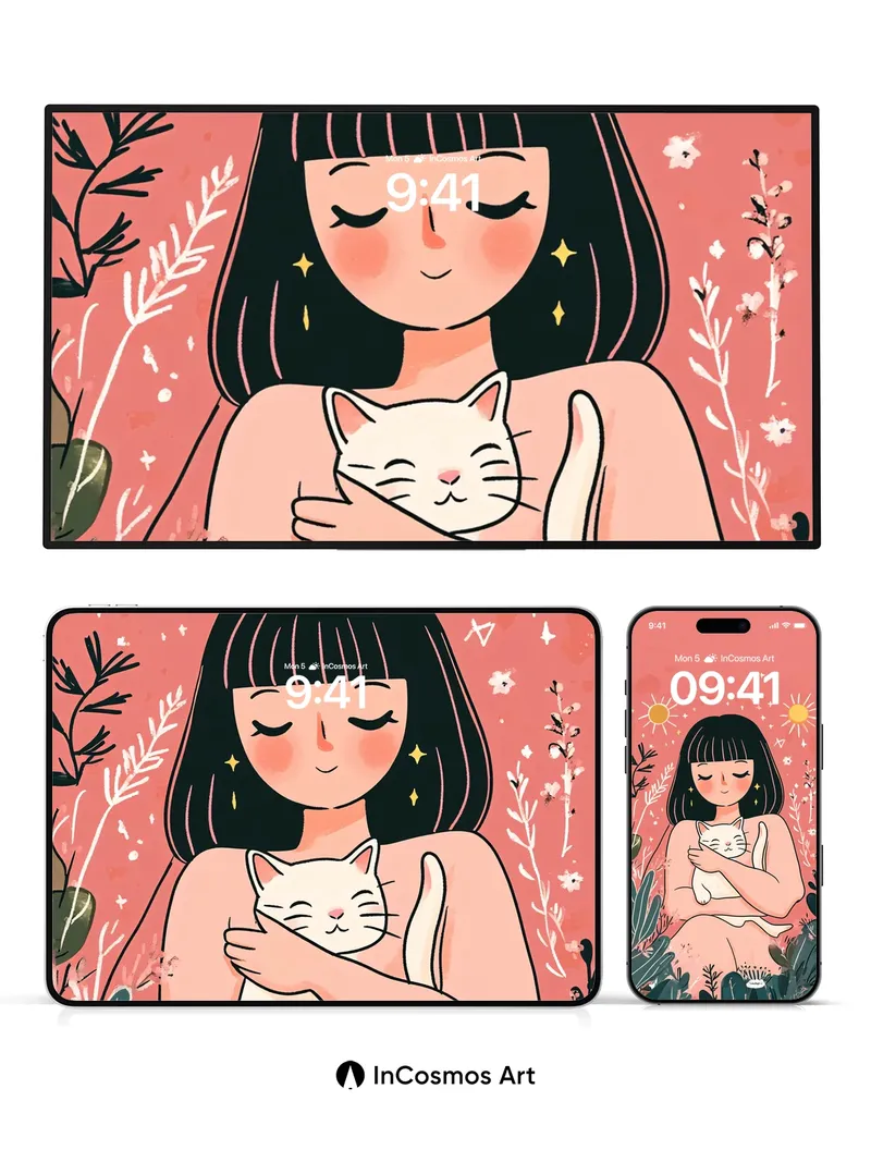 Serene Embrace Wallpaper with Starlit Whiskers