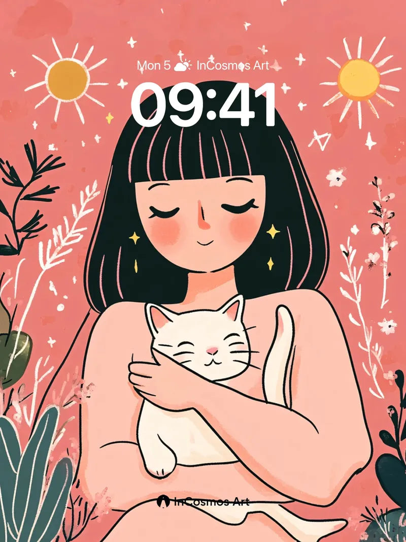 Serene Embrace Wallpaper with Starlit Whiskers