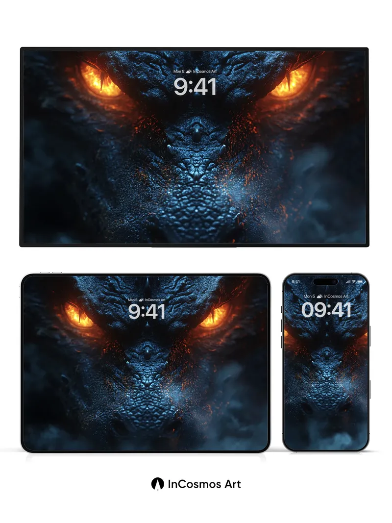 Obsidian Gaze Wallpaper with Ember Eyes