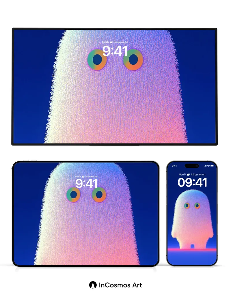 Luminous Fuzz Wallpaper with Neon Eyes