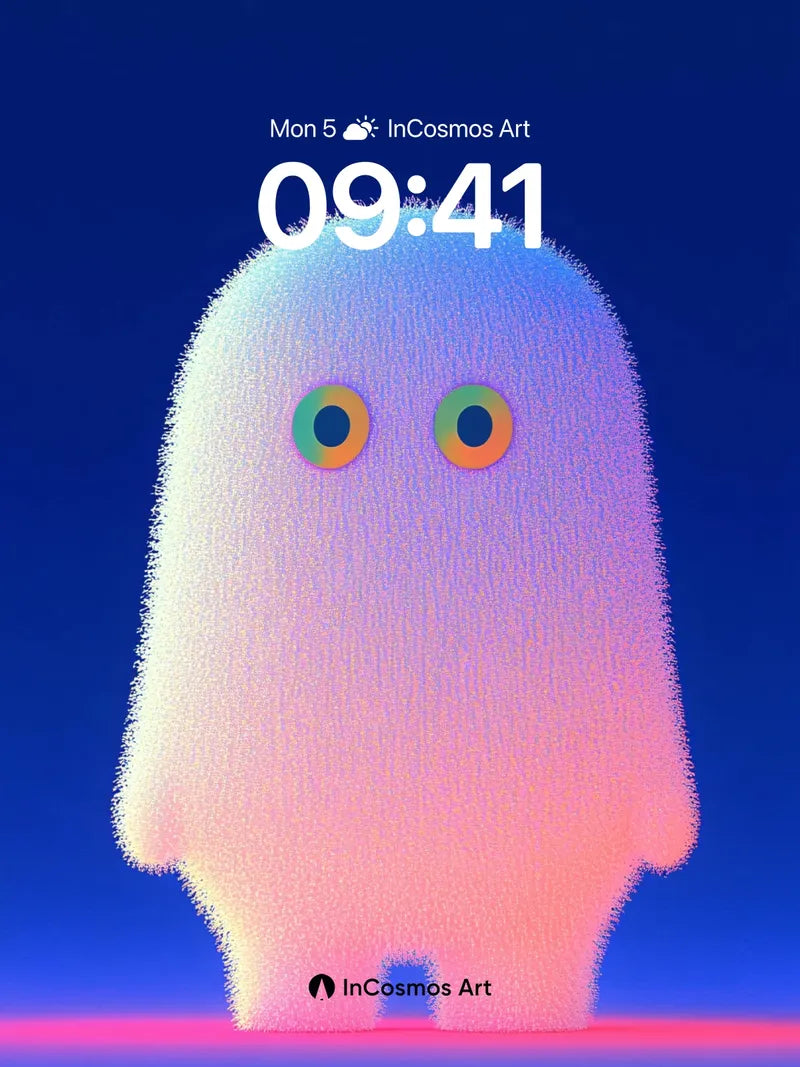 Luminous Fuzz Wallpaper with Neon Eyes