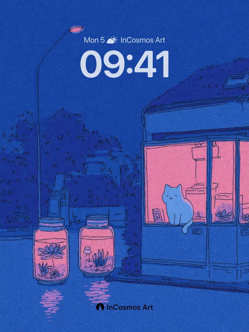 Cobalt Hush Wallpaper with Neon Jar Lights