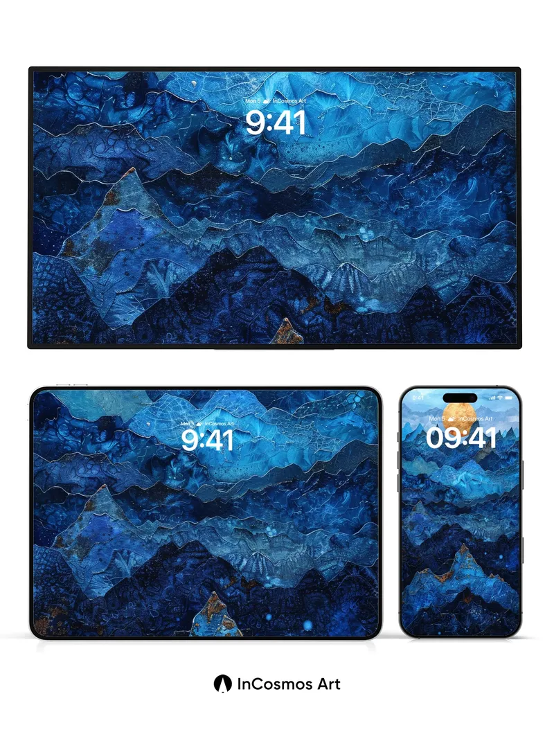 Cobalt Mirage Wallpaper with Golden Moon