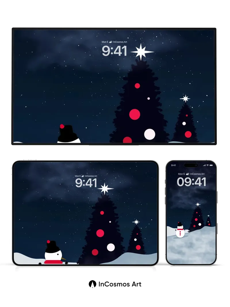 Starry Stillness Wallpaper with Silent Snowman