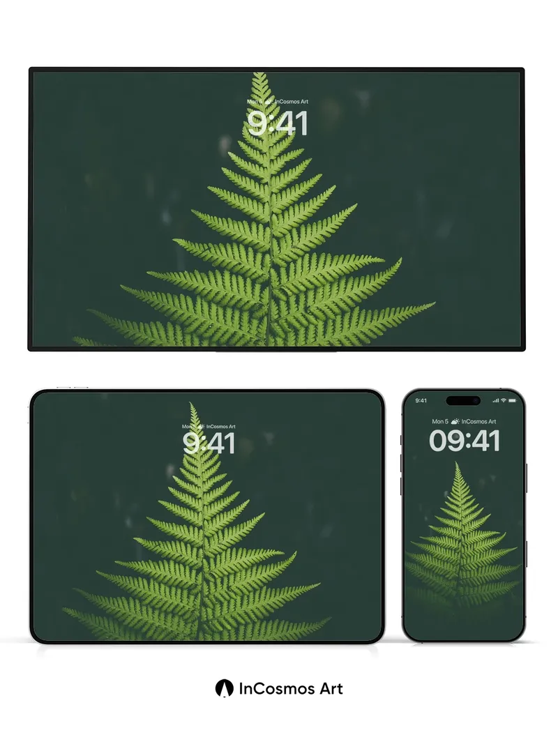 Serenity Fern Wallpaper with Midnight Reflection