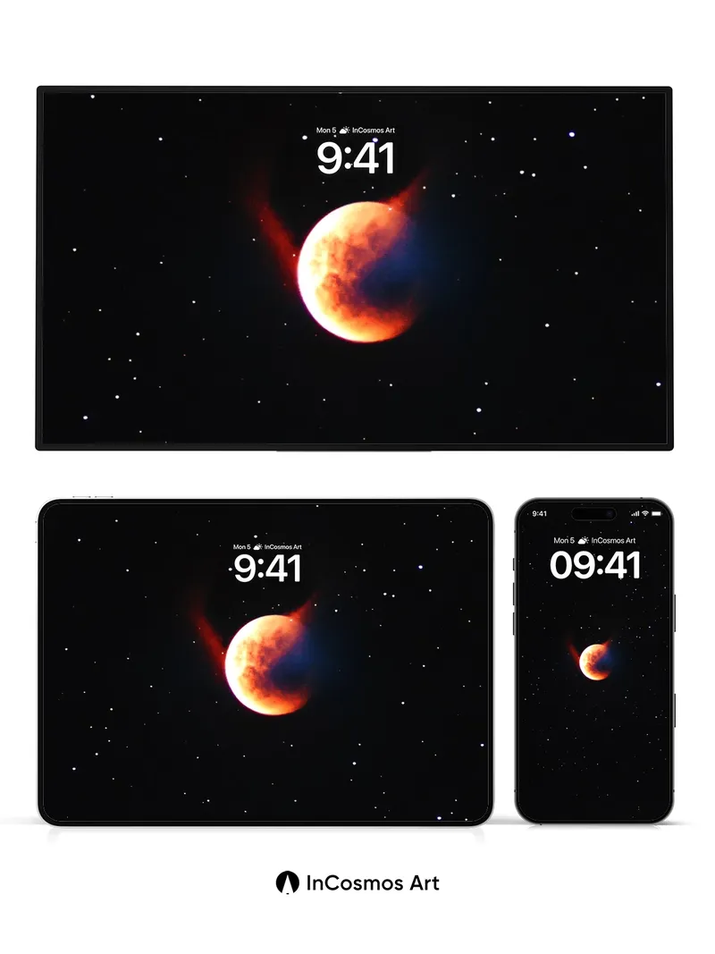 Crimson Eclipse Wallpaper with Starlit Veil