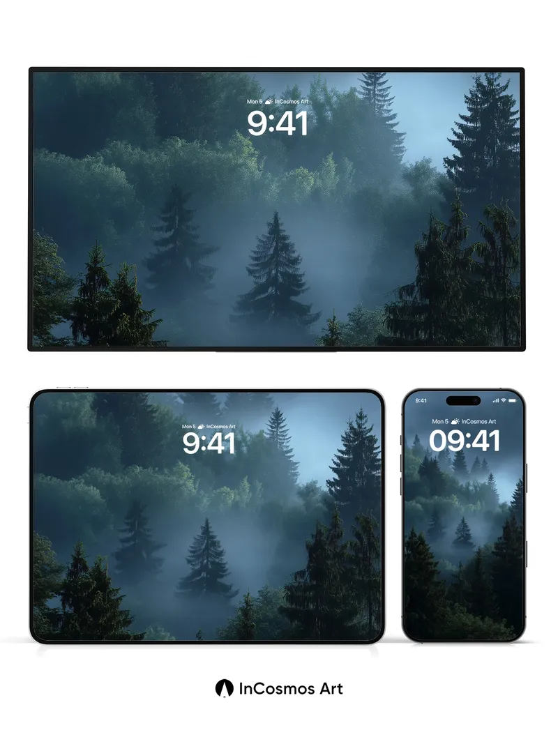 Mist-Swathed Forest Wallpaper with Whispering Pines