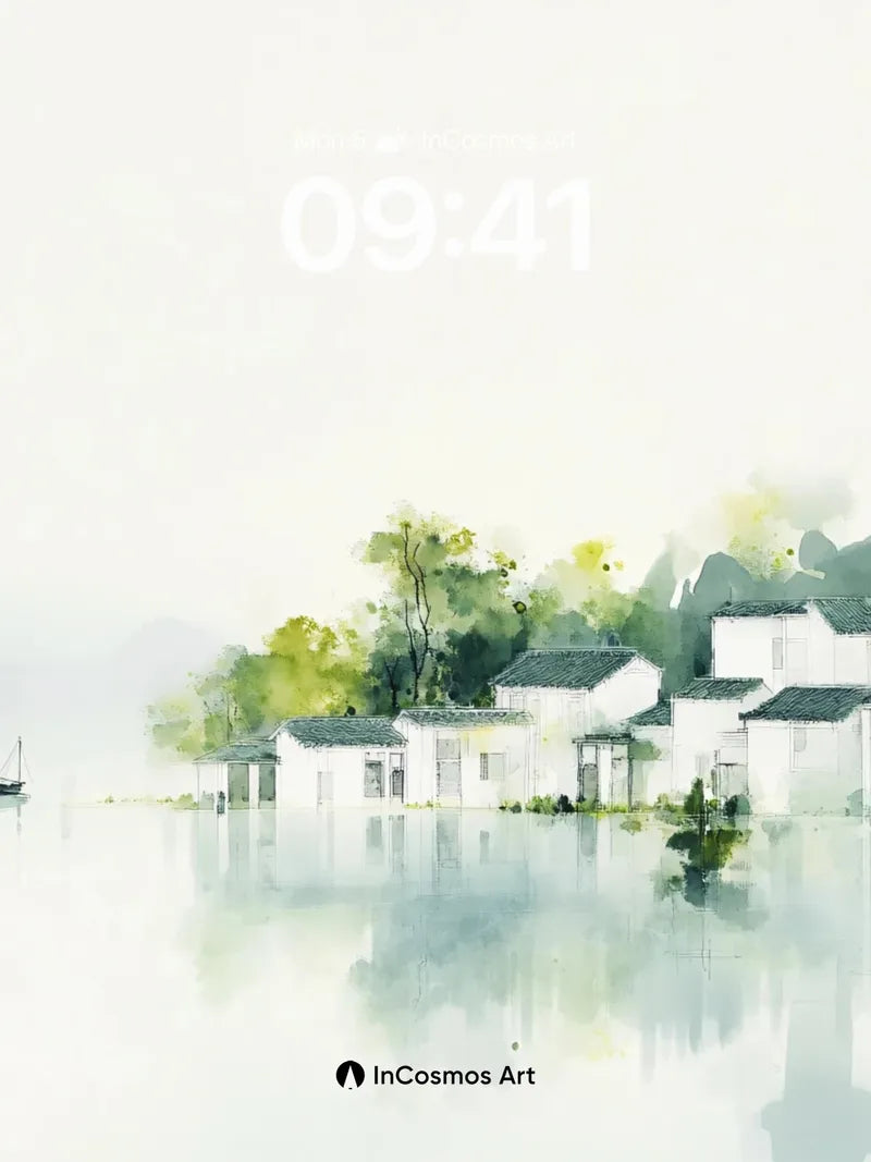 Serenity Mirage Wallpaper with Ink-Washed Reflections