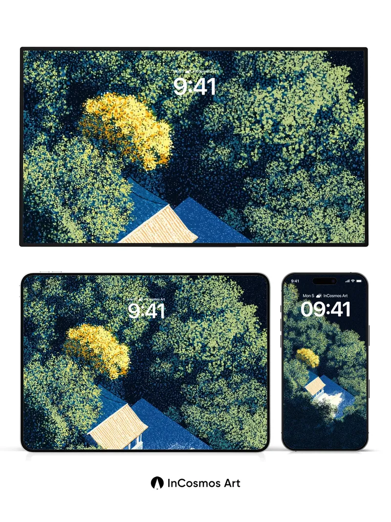 Nocturnal Forest Wallpaper with Golden Canopy