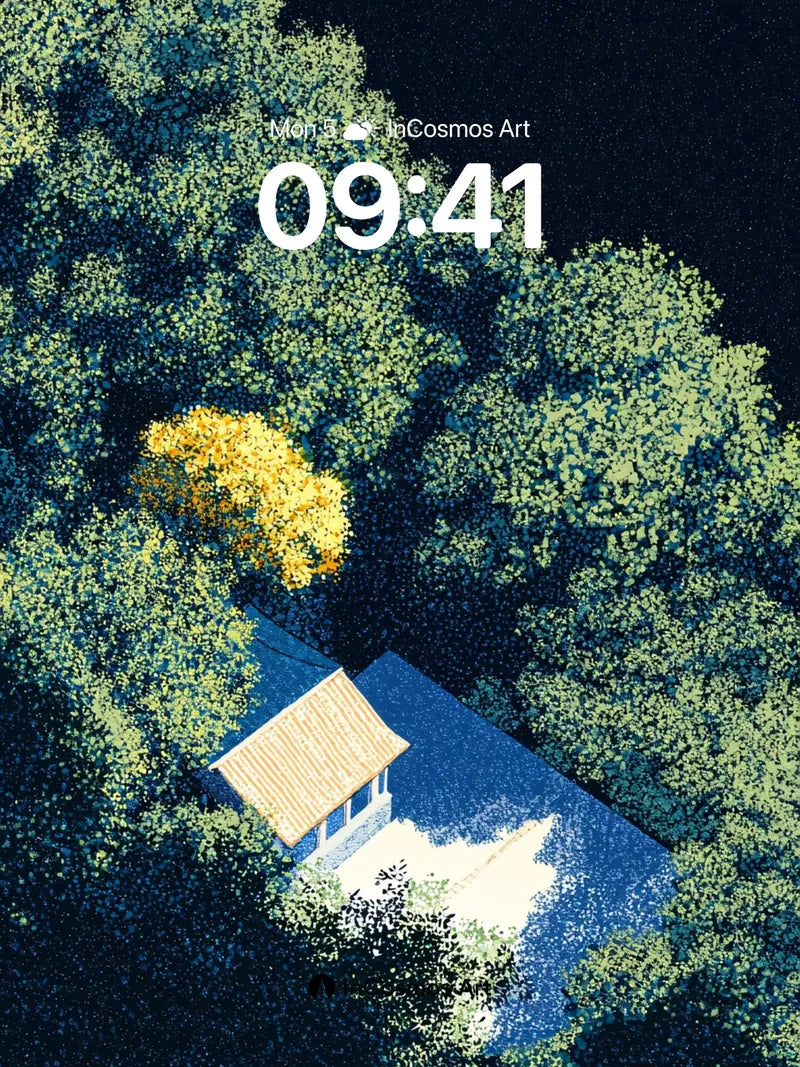 Nocturnal Forest Wallpaper with Golden Canopy