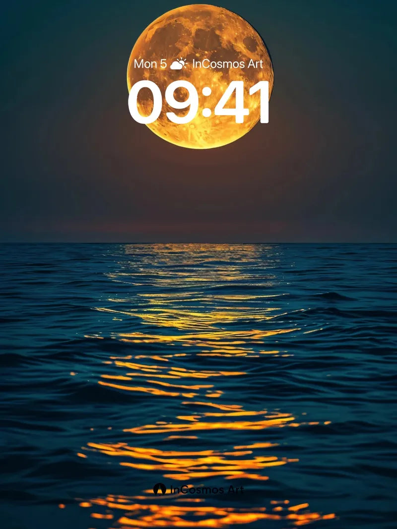 Golden Horizon Wallpaper with Moonlit Water Trails