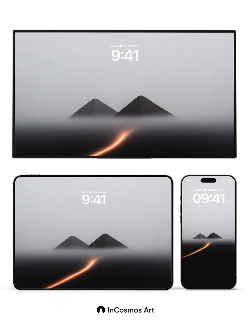 Fogbound Pyramids Wallpaper with Ember Trail