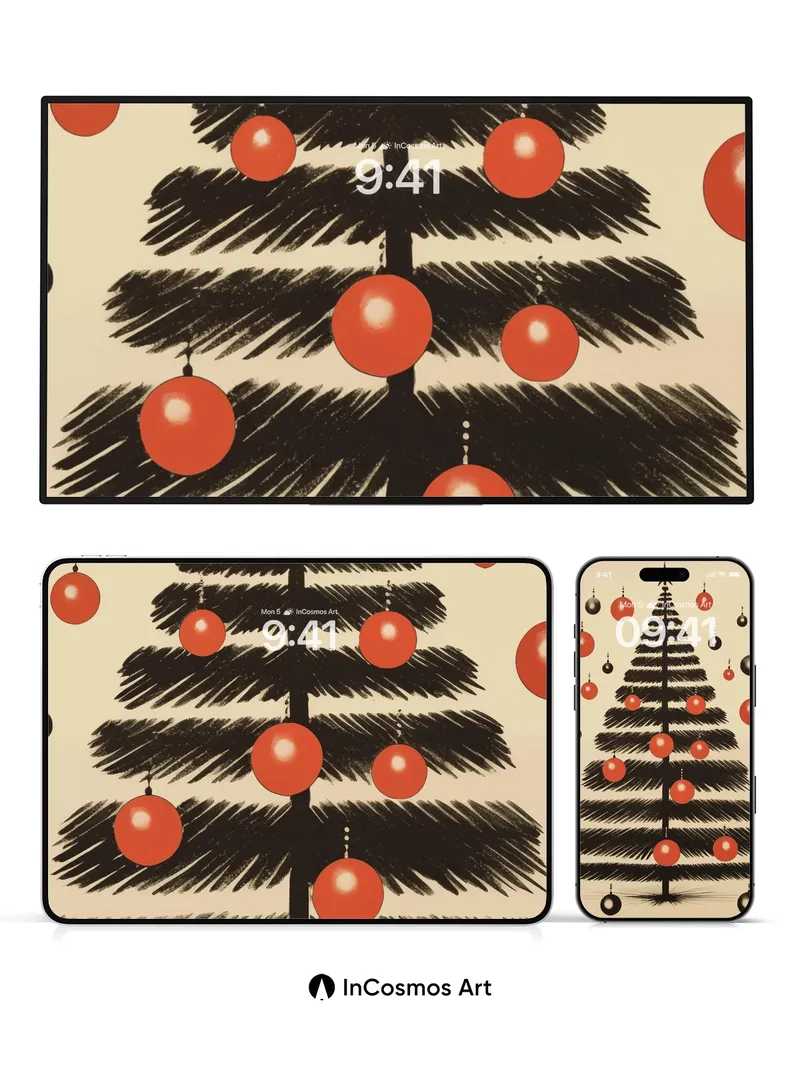 Midcentury Christmas Wallpaper with Starlight Ornaments