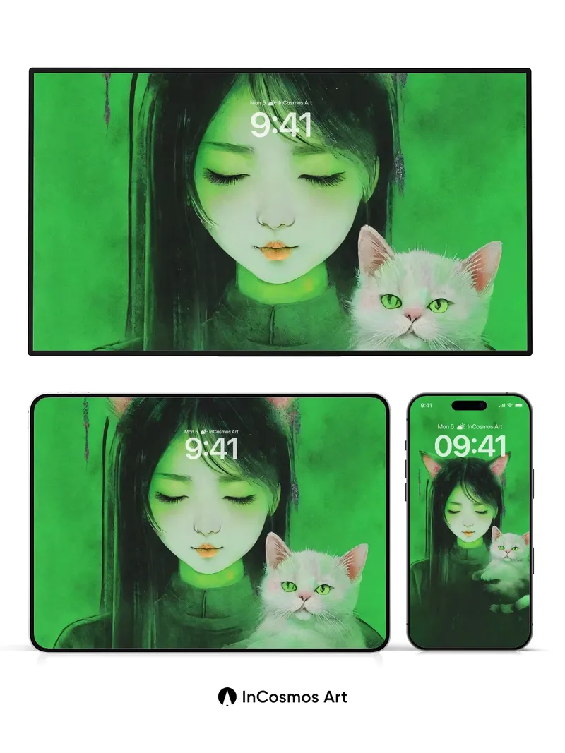 Luminous Whispers Wallpaper with Feline Serenity