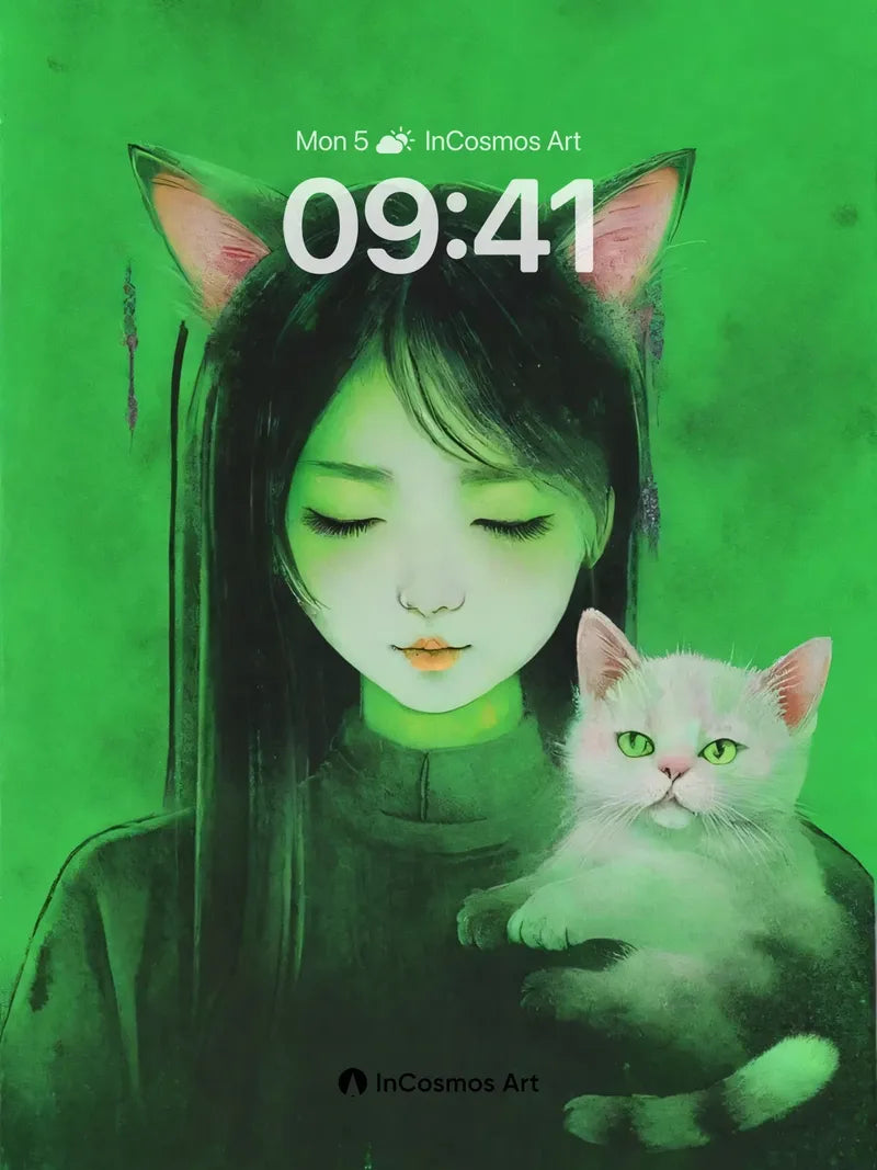 Luminous Whispers Wallpaper with Feline Serenity