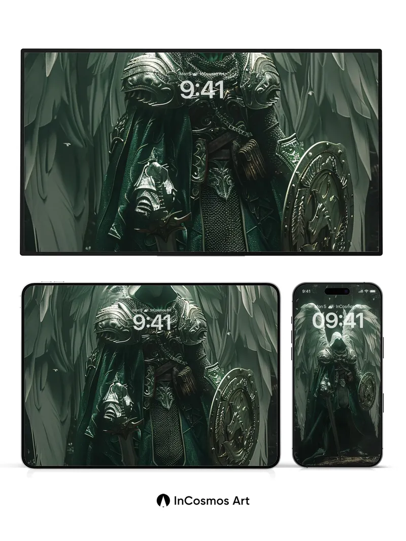 Ethereal Sentinel Wallpaper with Feathered Armor