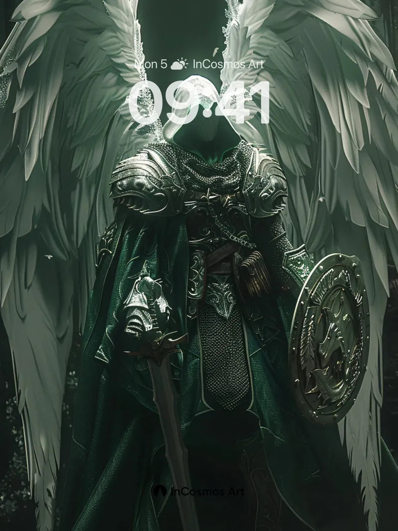 Ethereal Sentinel Wallpaper with Feathered Armor
