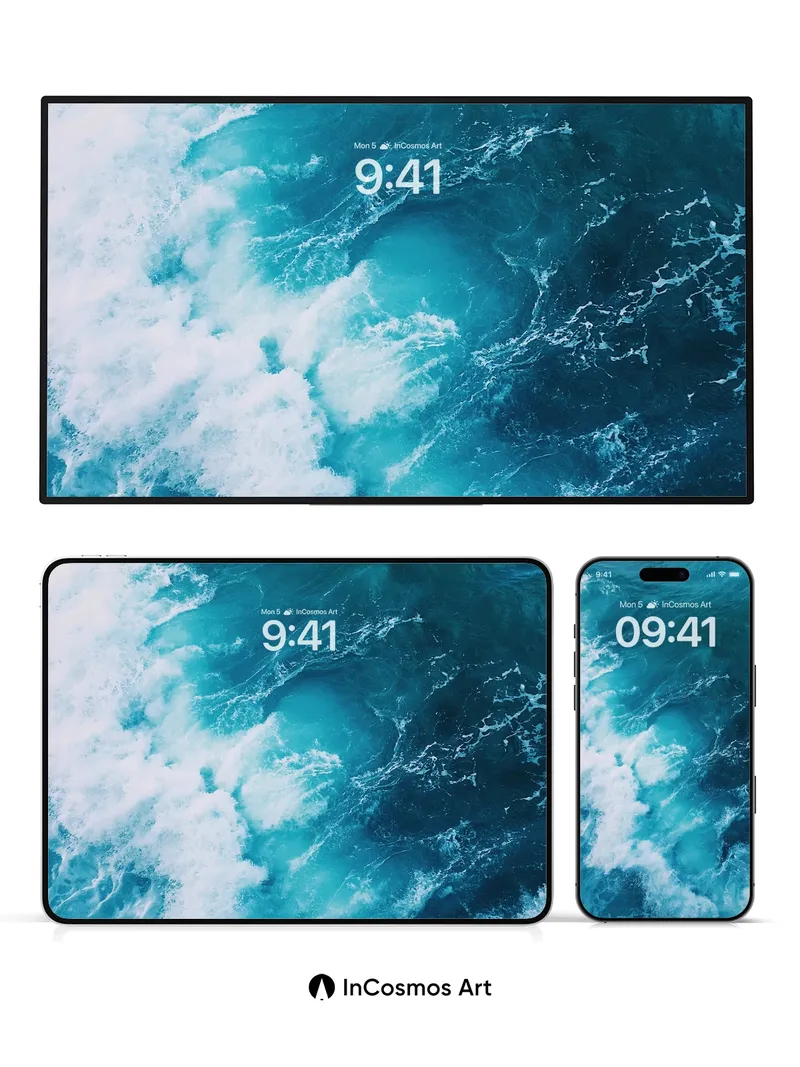 Turquoise Fury Wallpaper with Foaming Currents