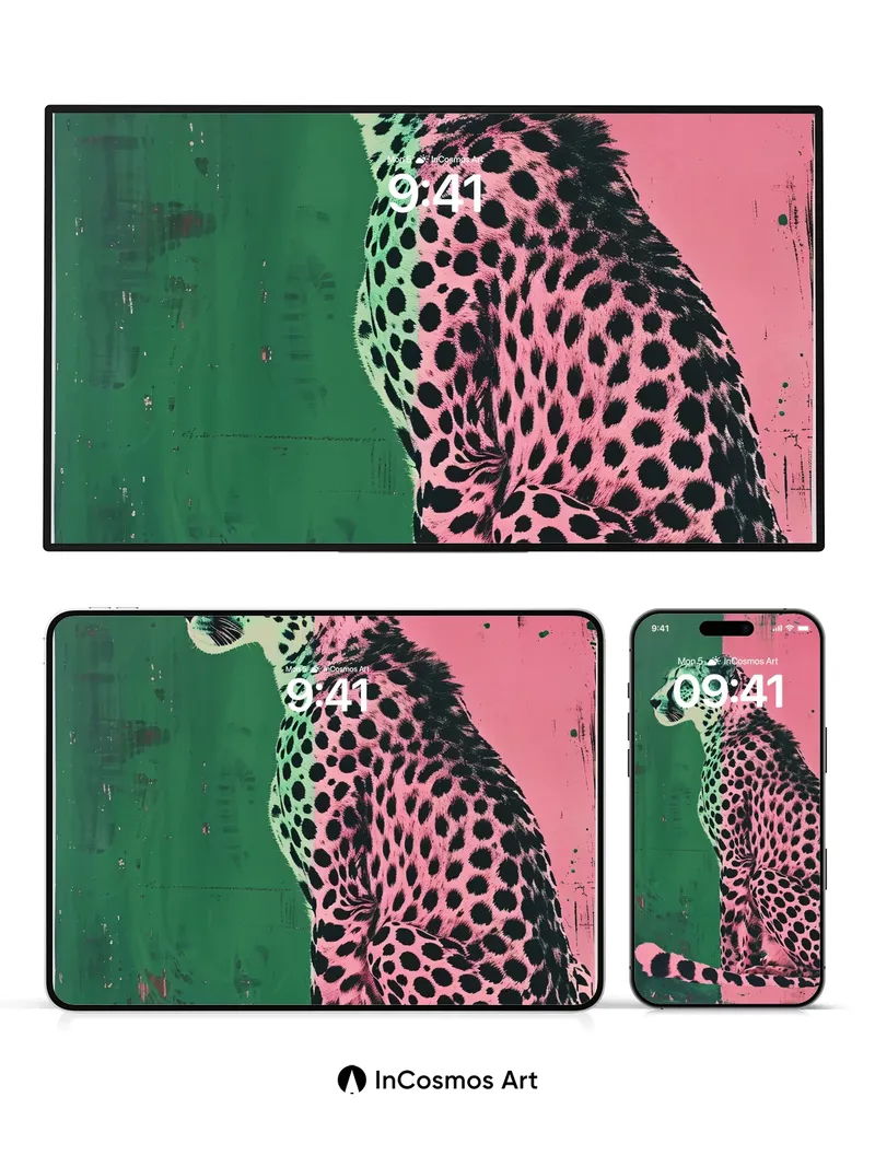 Neon Divide Wallpaper with Cheetah Silhouette