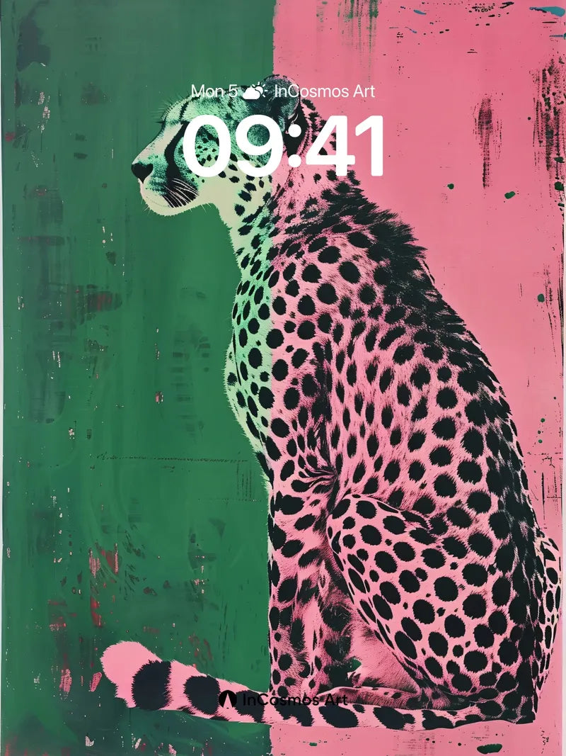 Neon Divide Wallpaper with Cheetah Silhouette