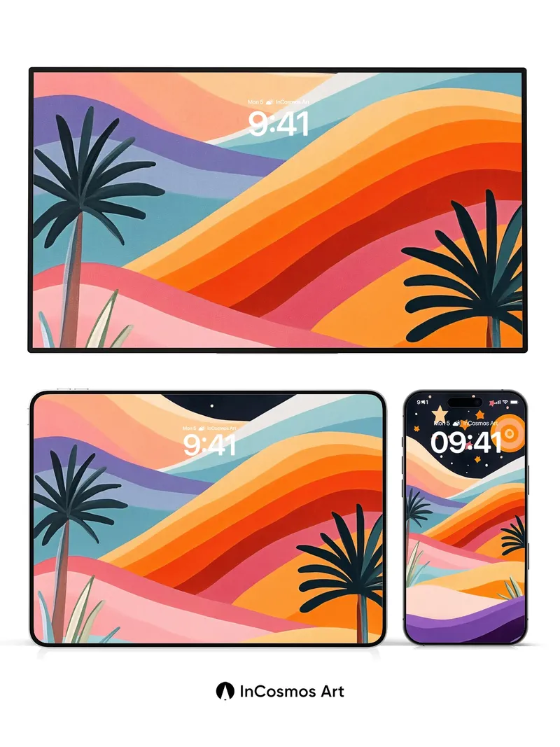 Cosmic Dunes Wallpaper with Starlit Waves