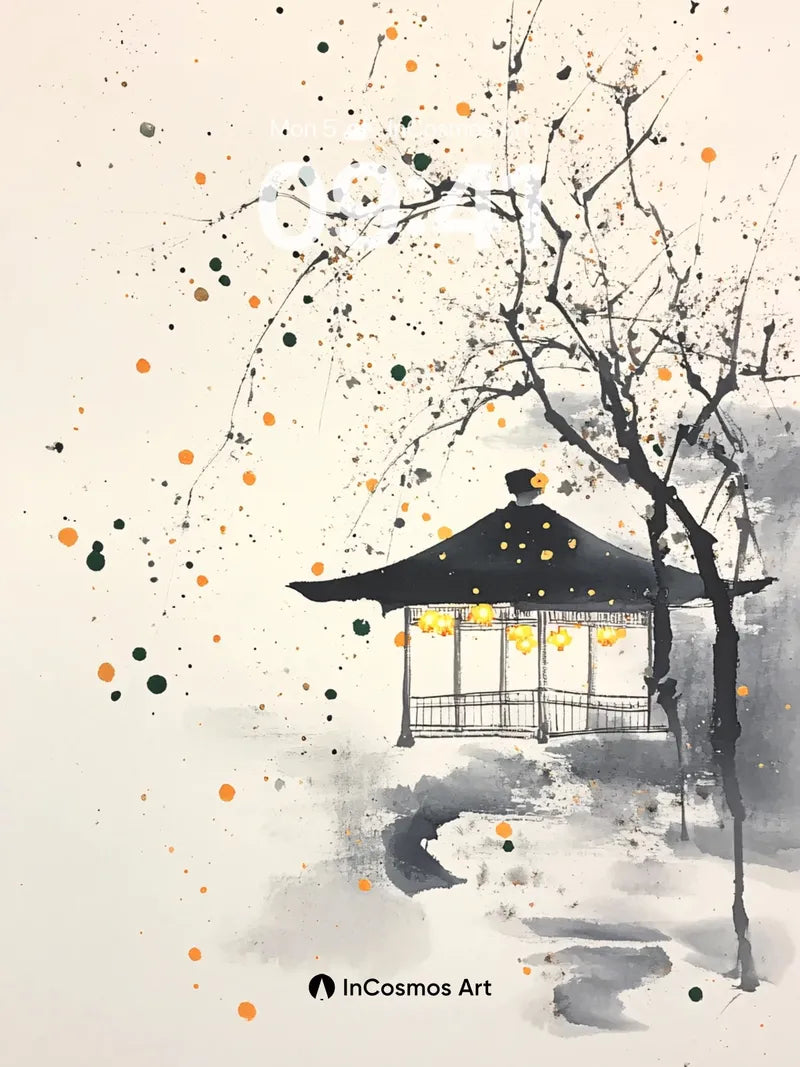Serenity Gazebo Wallpaper with Floating Ink Dots