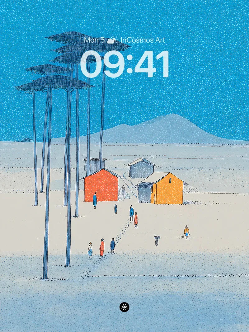Serene Winter Village Minimalist Background wallpaper for iPhone, iPad & Mac