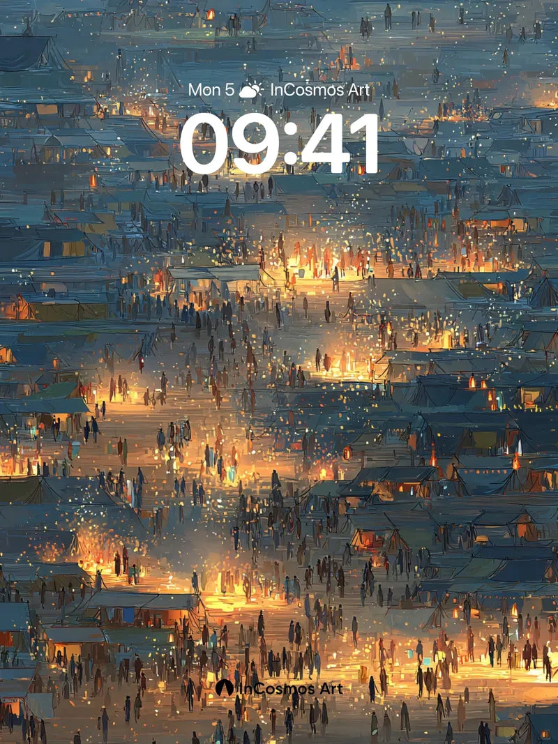 Golden Hush Wallpaper with Floating Lanterns