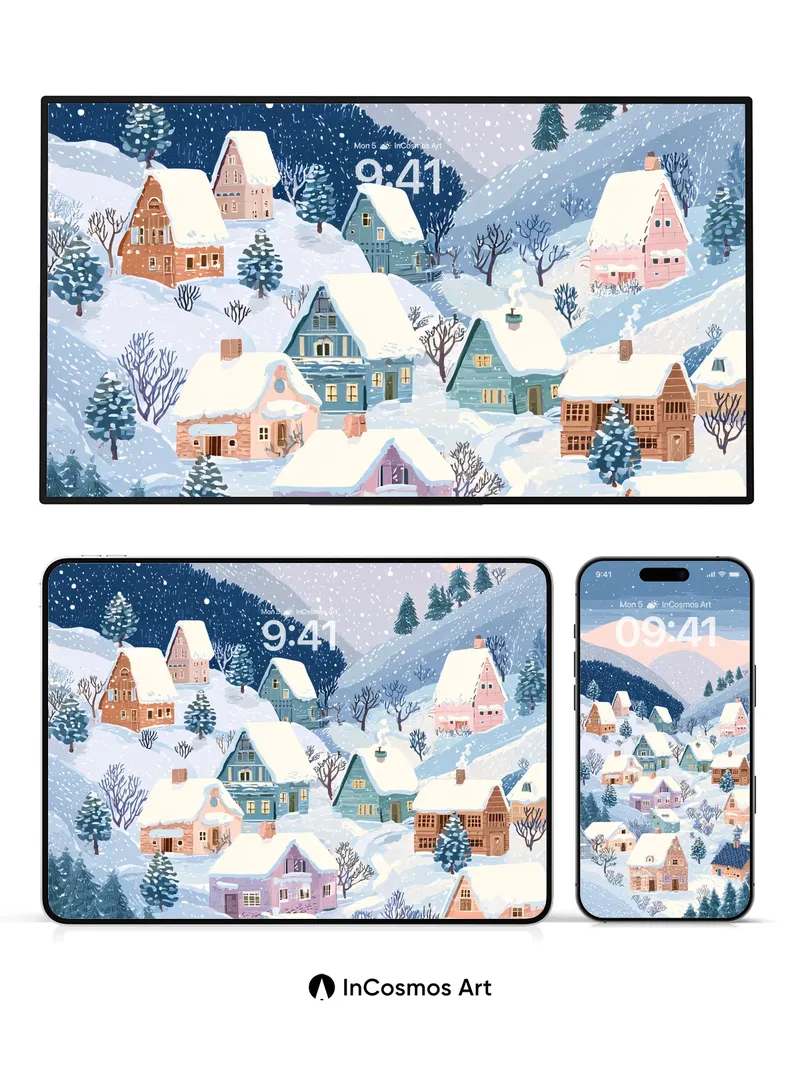 Snowfall Hush Wallpaper with Pastel Alpines